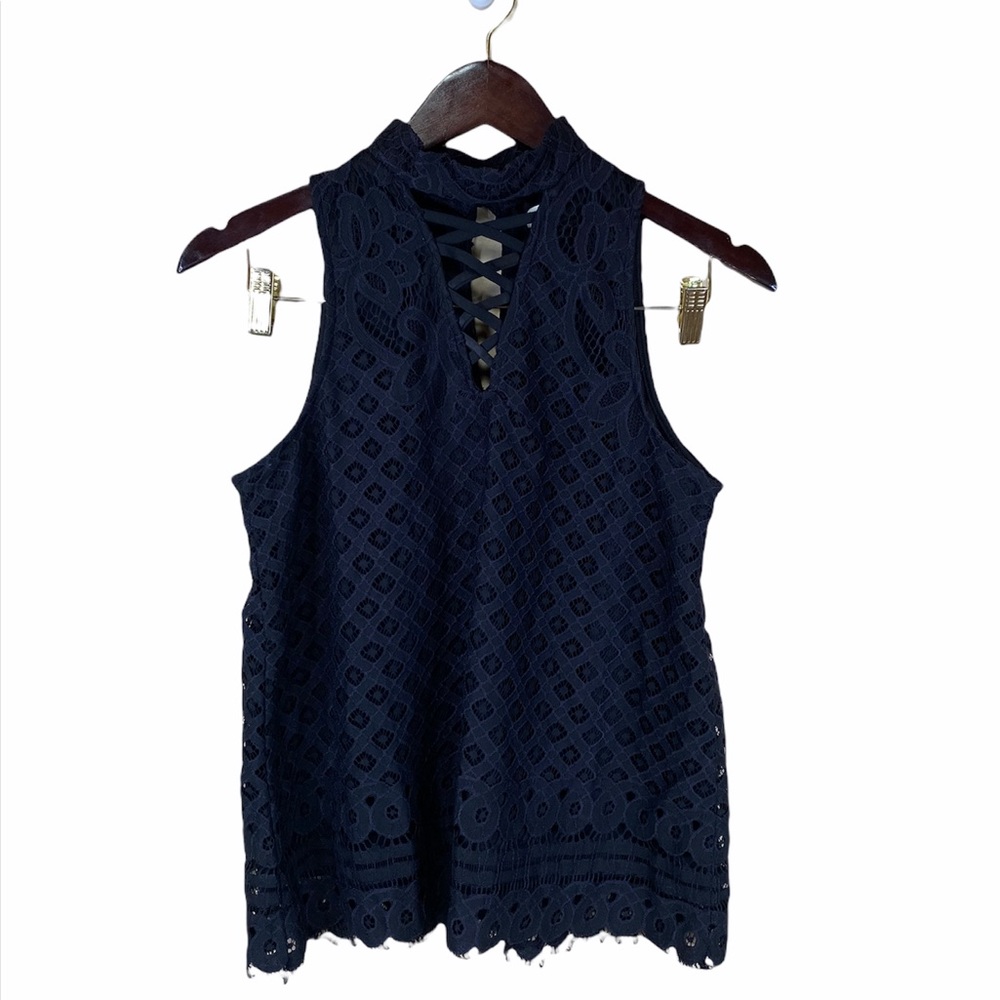 Love Fire Dressy Lace Detail Navy Blue Tank Top Womens Size Medium